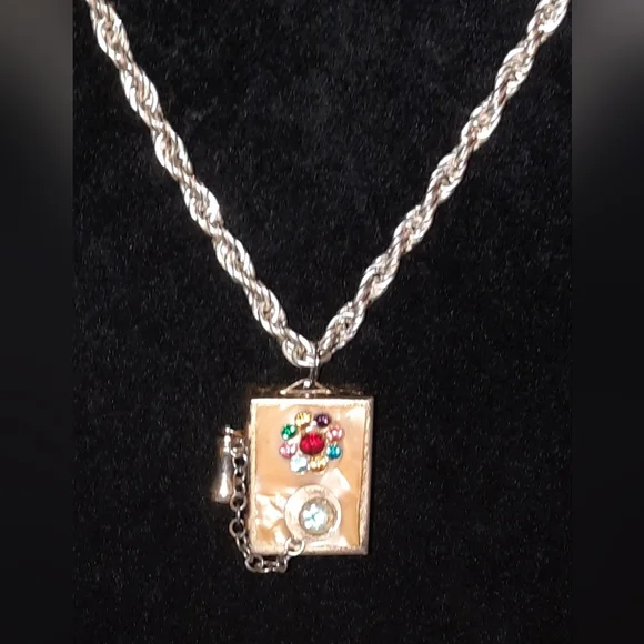 Vintage trinket, pill box Old Timey phone rhinestone pendant and charm - Picture 2 of 16